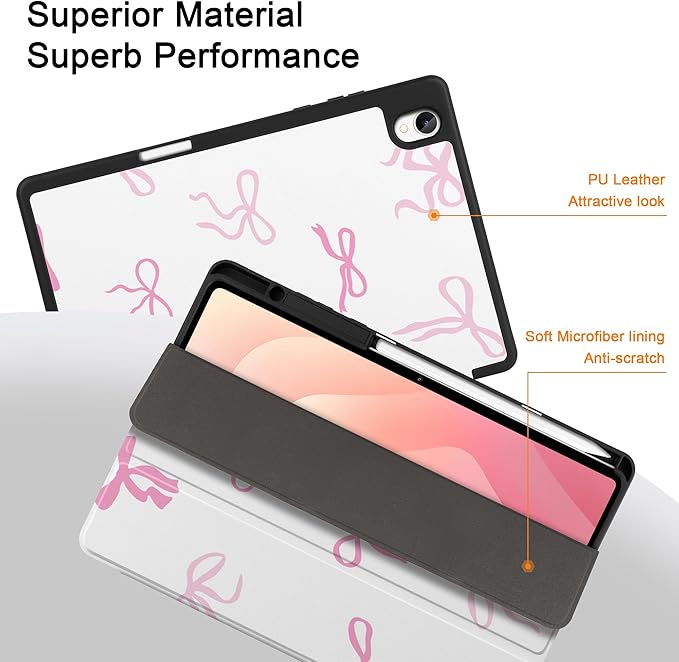 DONGKE Case for Samsung Galaxy Tab S11 5G 11 2025 Model (SM-X730/X736B) Slim Lightweight Trifold Stand Cover with S Pen Holder Auto Sleep/Wake Soft TPU Shockproof Back Pink Bows