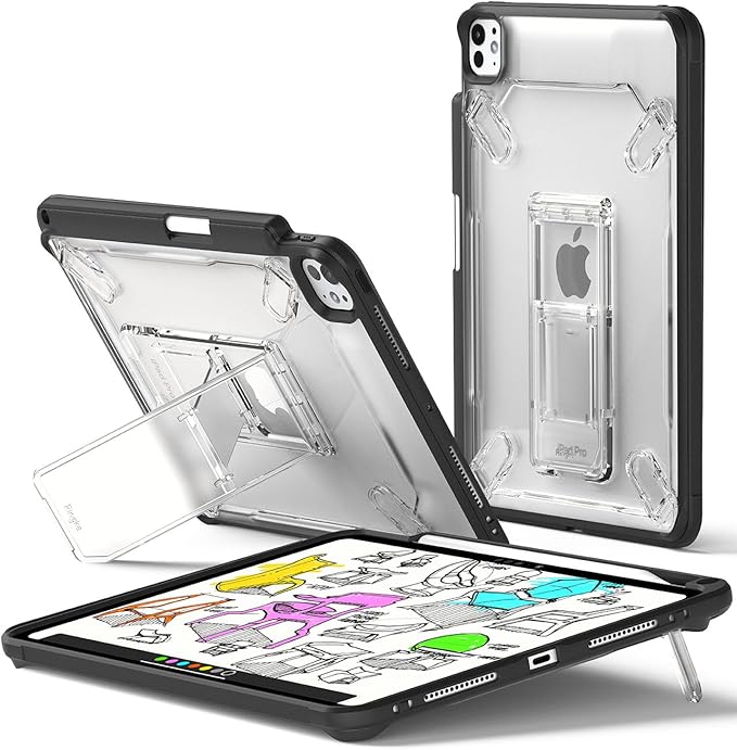 Ringke Fusion Sketch Stand for iPad Pro 11 Inch Case (M4 2024 &amp M5 2025) [Cover + Stand] Pencil Holder with Overcharge Prevention Non Yellowing Wobble Free for Writing and Drawing - Black