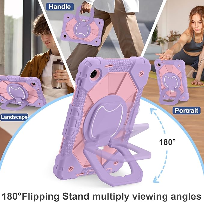 for T-Mobile Revvl Tab 2 Case 10.1 Inch 2025 Shockproof Cover for Revvl Tab 2 5G Tablet Case Kids with 360° Rotating Handle Stand Pen Holder Shoulder Strap Purple Rose