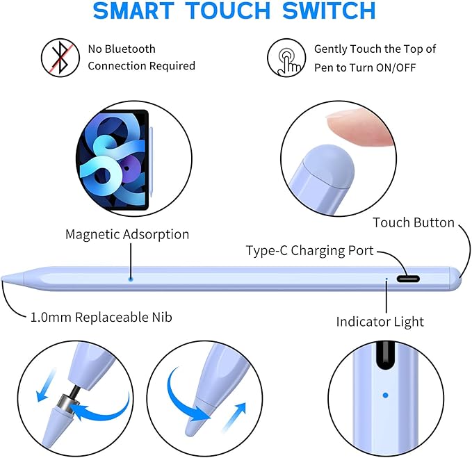Active Stylus Pen for Android/iOS Touch Screens NTHJOYS Stylus Pens with Magnetic Design Fine Point Stylist Pencil Compatible with Apple iPad/Pro/Air/Mini/iPhone/Tablets Writing &amp Drawing