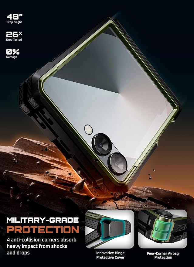 SUPCASE for Samsung Galaxy Z Flip 7 Case with Stand &amp Front Screen Protector (Unicorn Beetle Grip) [Support MagSafe] [Hinge Protection] Full Body Military-Grade Rugged Back Phone Cover Guldan