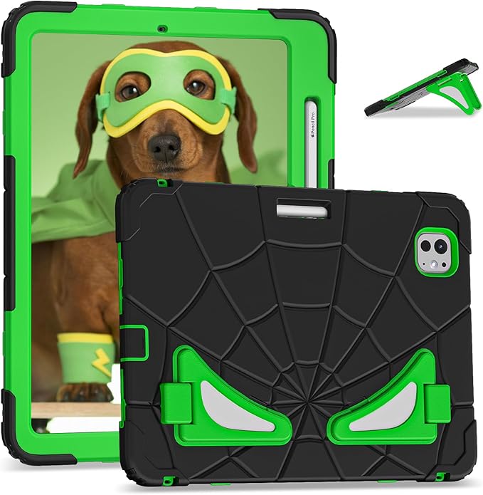 Compatible with Apple iPad Pro 11(2024) 11 inch Tablet CaseLightweight Shockproof Rugged Protective Cover with Kickstand for Kids Children Boys Babies Dark Green