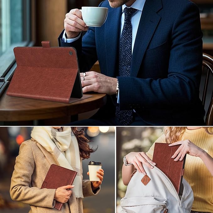 Genuine Leather Case for iPad 9th/8th/7th Generation 10.2 Inch (2021/2020/2019) Premium Folio Cover with Auto Wake/Sleep &amp Adjustable Stand Wear-Resistant Protective Case - Vintage Red Brown
