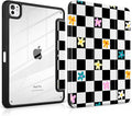 Case for iPad Pro 13 inch (M5) 2025 (M4) 2024 Release Slim Lightweight Cute Black Leather Cover with Clear Back TPU Edge Pencil Holder Trifold Stand Grid