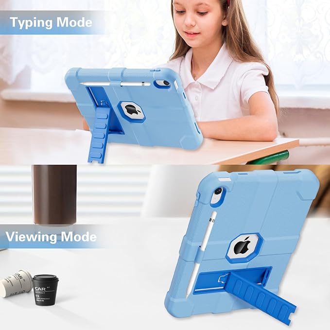 Case for iPad (A16) 11th Generation 11 Inch 2025 / iPad 10th Generation 10.9 Inch 2022 Rugged Heavy Duty Protective Cover [Built-in Pencil Holder ] for iPad 11/10 Gen (LightBlue)