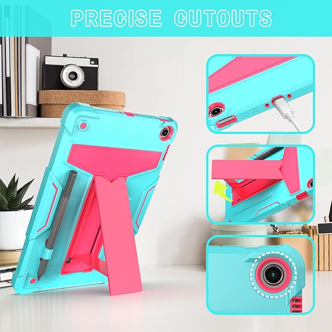 Case for Amazon Fire Max 11 (13th Generation 2023 Released) - Heavy Duty Hybrid Protective Case Cover with Kickstand + 1 Screen Protector and 1 Random Stylus (Teal/Pink)