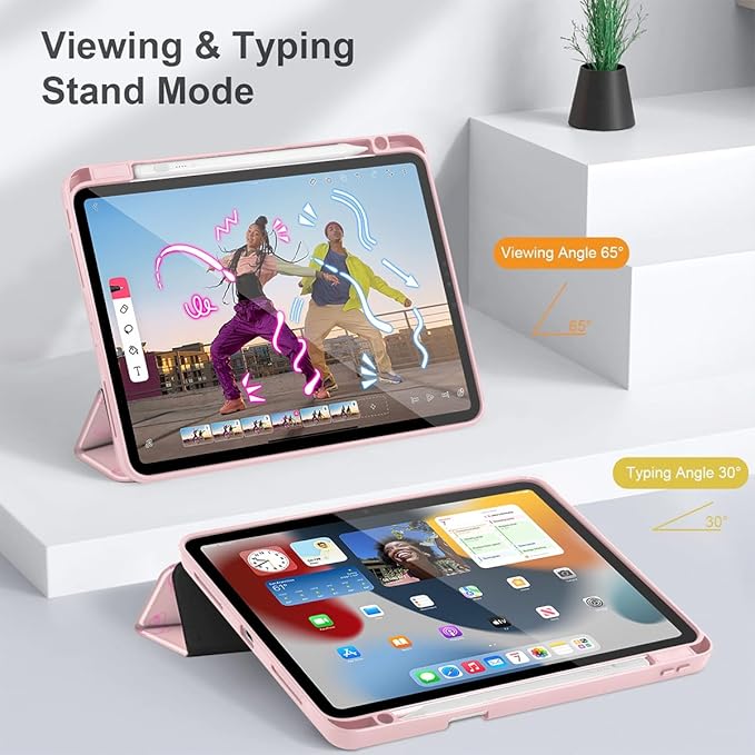 May Chen for iPad Pro 11 inch M2 4th Generation 2022 iPad Pro 11 3rd/2nd/1st Gen Case with Transparent Shockproof Back Cover [Built-in Pencil Holder Auto Sleep/Wake Pink Bows