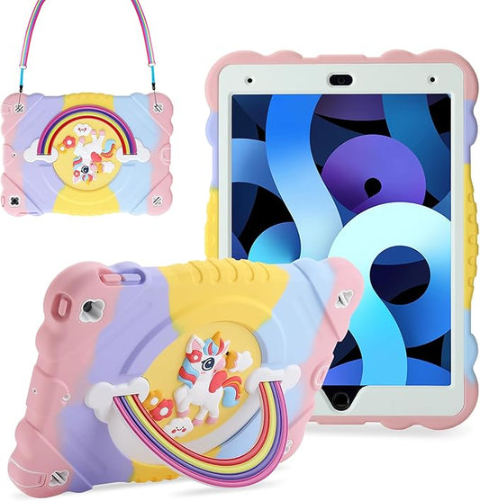 XZC Case for iPad 9th/8th/7th Generation 2021/2020/2019(10.2 inch) Unicorn Cute Cover Heavy Duty Shockproof Protective Case with Built-in Stand Strap for Kids Girls Women (Rainbow)