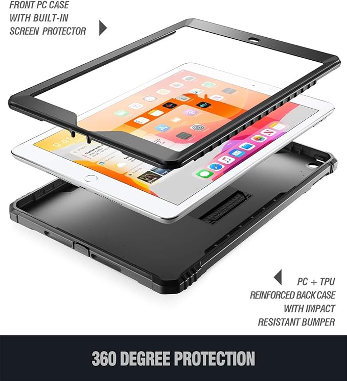 Poetic Revolution Case Designed for iPad 10.2 9th Generation Case Full-Body Rugged Shockproof Protective Cover with Kickstand Built-in Screen Protector Black