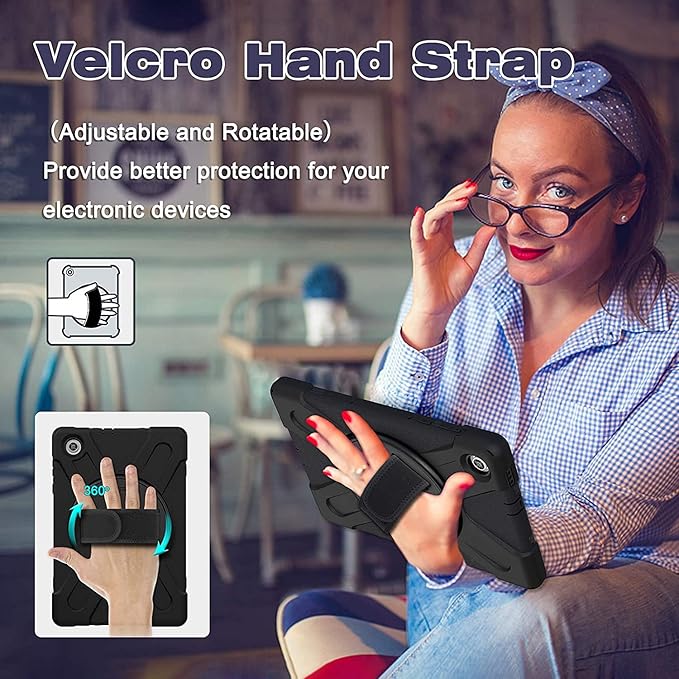DreamerX Kids Case for Lenovo Tab K10 2021 / M10 FHD Plus 2nd Gen 10.3-inch 2020 Rugged Silicone Case Cover with Stand Hand/Shoulder Strap for 10.3 Tab K10 TB-X6C6L TB-X6C6F M10 Plus TB-X606F Black