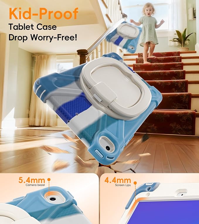 BATYUE for iPad mini 5/4 7.9 Inch Case (2019/2015) Heavy Duty Protective Cover with 360° Kickstand Detachable Shoulder Strap &amp Pencil Holder for Kids and Students - Colourful Blue