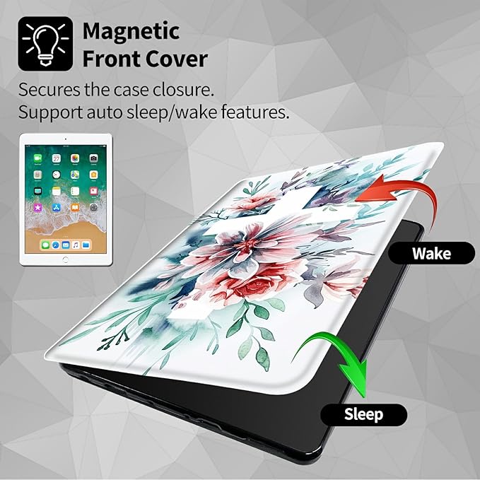 Case for Samsung Galaxy Tab S6 10.5 2019 (Model SM-T860/T865/T867) Watercolor Cross Flowers Theme 360 Degree Rotating Stand Smart Protective Cover for Samsung S6 T860 Tablet