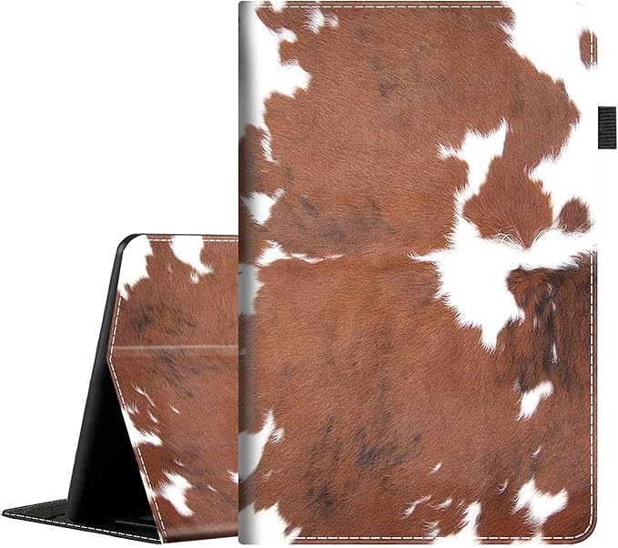 Case for All Amazon Kindle Fire 7 Tablet (9th/7th/5th Generation 2019/2017/2015 Version) 7 inch Multi-Angle View Adjustable Stand Auto Wake/SleeCowhide Farm Animal Skin Leopard Brown Cow