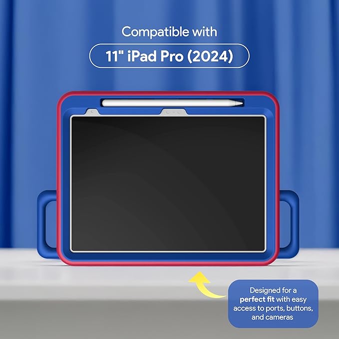 Incipio - Kids Silicone Bumper Case for iPad 11th Gen 4ft Drop Protection Built-in Kickstand Easy-Grip Handles Durable Protective Cover (Blue)