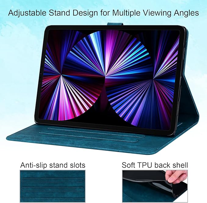 Case for Samsung Galaxy Tab S10 FE+/S10 FE Plus 13.1 Inch 2025 (SM-X620/SM-X626B) with Pencil Holder/Pockets Folio Stand Embossed Cherry Blossom PU Leather Magnetic Wallet Cover Blue Cat