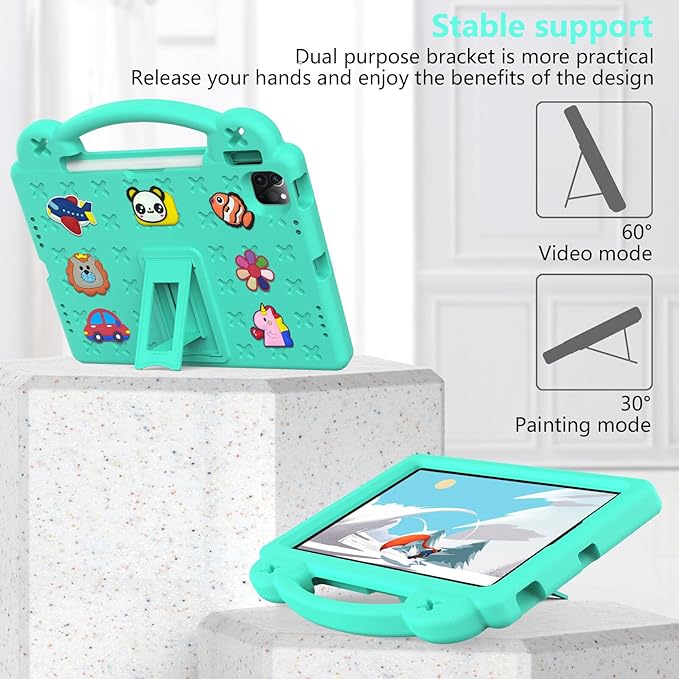 Compatible with Apple iPad 10 2022 10.9 inch/Pro 11 2018/2020/iPad Air 4 2020 10.9 inch/Air 5 2022 10.9 inch/Pro 11 2021/2022 Tablet Case Kids Case with Strap &amp Pen Tray Mint Green