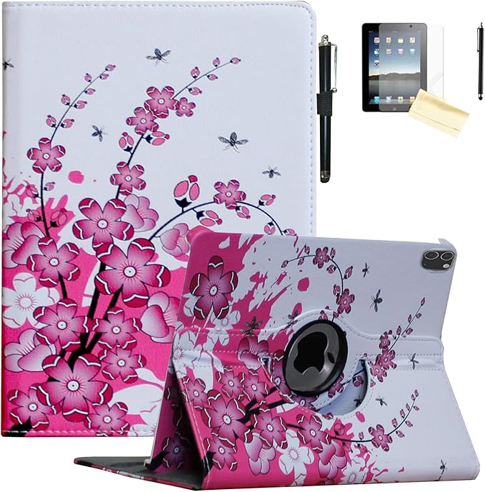 Case for iPad Pro M5 11 2025 / Pro M4 11-Inch 2024 Rotating Stand Smart Cover for A3357 A3361 A3362 A2836 A2837 A3006 (Cherry Flower)