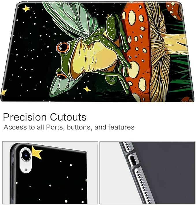 Case for iPad Air 13 Inch (M3/M2) 2025/2024/iPad Pro 12.9 Inch 2022/2021/2020 PU Leather Shockproof Stand Protective Cover with Auto Wake/SleepCartoon Frog Mushrooms