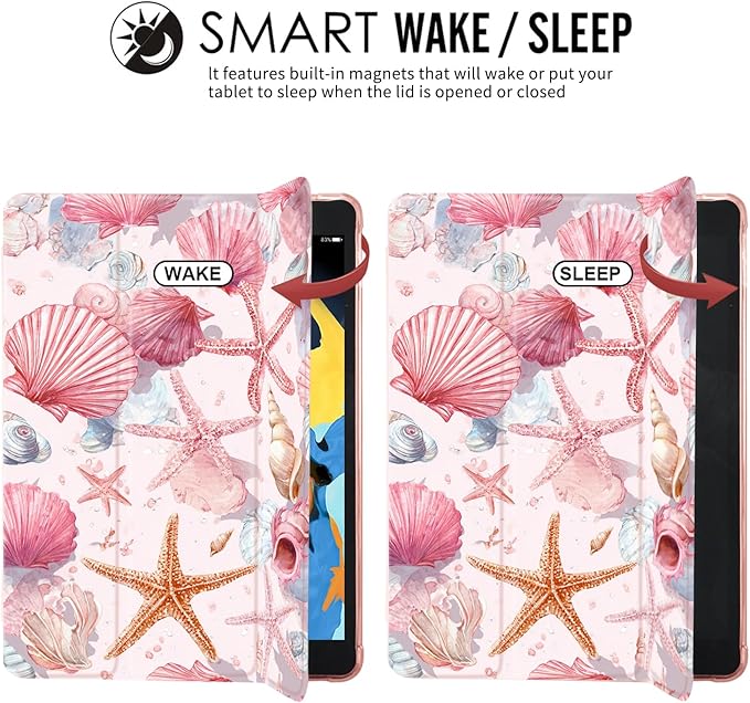JOYLAND Pink Conch Shell Case for iPad 10th Generation Case 10.9 inch/iPad (A16) 11th Generation 11 Inch 2025 with Pencil Holder-Trifold Stand Protective Cover with Soft TPU BackPink