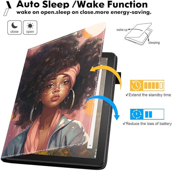 Case for All-New Amazon Kindle Fire HD 10 &amp 10 Plus Tablet (13th/11th Generation 2023/2021 Release) 10.1 - Premium PU Leather Stand Cover with Smart Auto Wake African American Girl