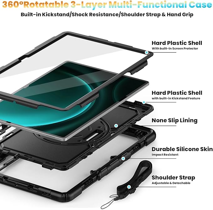 Herize Case Compatible with Samsung Galaxy Tab S10/S9/S8 Ultra 14.6 Inch with Screen Protector Pen Holder | Shockproof Cover W/Stand Shoulder Strap Hand Strap