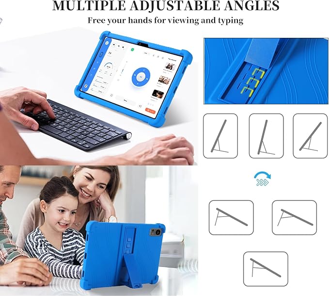 for TECLAST T60 2024 Tablet Case with Kickstand [Kids Friendly] Shockproof Silicone Case with Tempered Glass Screen Protector for TECLAST T60 Tablet Android 14 (Blue)