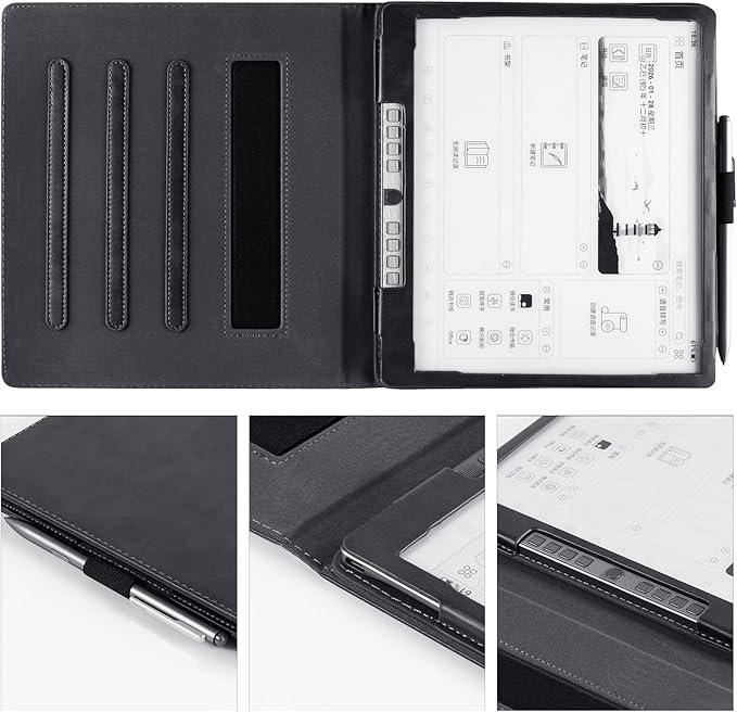 BOZHUORUI Case for Penstar eNote 2 Paper TabletPU Leather Protective Folio Cover with Auto Sleep Wake Multiple Viewing Angles Stand Cover with Hand Strap (Rock Black)
