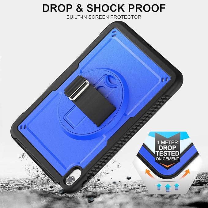 Timecity Case for iPad 11th/10th Generation 2025/2022: with Screen Protector 360 Rotating Stand Hand Strap Shoulder Strap Pencil Holder Full-Body Shockproof Protective Case -Darkblue