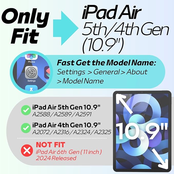 MRWHO Kids Case for iPad Air 5th 4th Generation 10.9 inch – Sturdy Lightweight Rotating Stand Folding Handle Rugged Cover for Apple ipad Air 5 4 Gen Girls Boys Blue