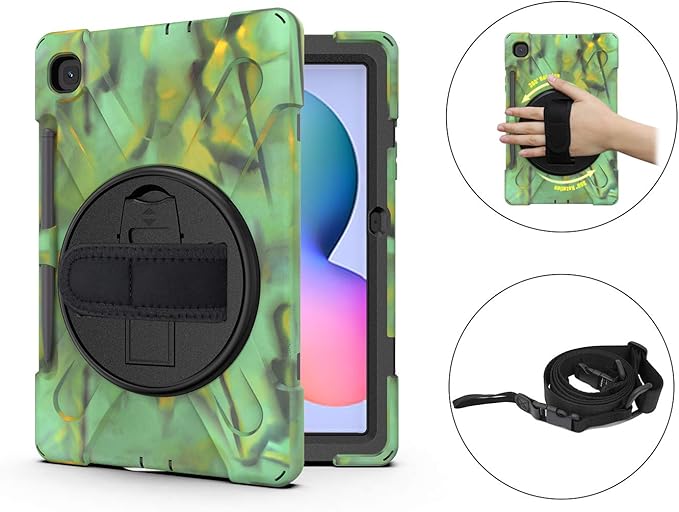 KIQ Shield Series Galaxy S6 Lite Case Heavy Duty Tablet Shockproof Rugged Tab S6 Lite Cover W/Stand Shoulder Strap for Samsung Galaxy Tab S6 Lite 10.4 Inch 2022/2020 P610/P613/P615/P619 - Camouflage