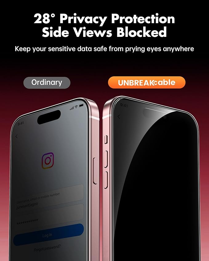 UNBREAKcable 4PCS Screen Protector for iPhone 15 Plus - 2 Privacy Tempered Glass+ 2 Clear Glass Double Shatterproof [Installation Frame] [9H Hardness] [Case Friendly] Anti-Scratch iPhone 6.7 inch