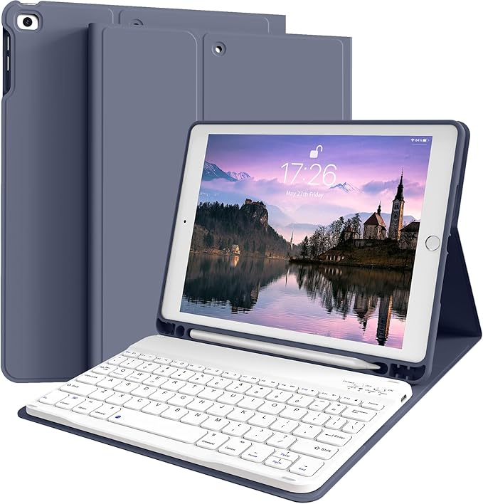 kenke for iPad 6/5th Generation Case with Keyboard 9.7 Inch 2018/2017 iPad Air 2/1 Detachable Wireless Bluetooth iPad Keyboard Case with Built-in Left Side Pencil Holder Auto Wake/Sleep (Purple)