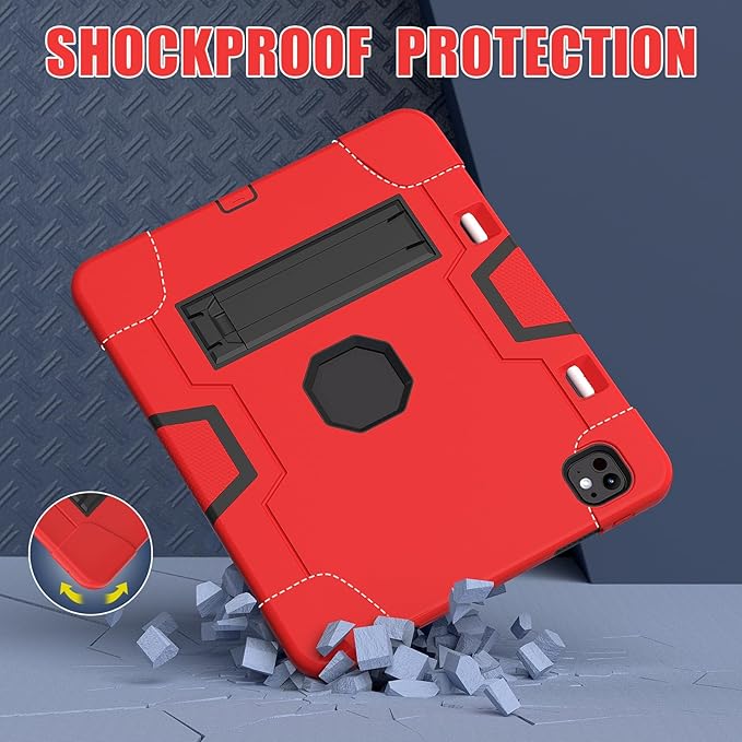 Case for iPad Pro 13 inch (2024 7th Gen) for iPad Pro 13 inch M4 2024 Case Heavy Duty Rugged Case with 360 Rotating Stand Shockproof Kids case for 2024 ipad pro 13 case Red&ampBlack