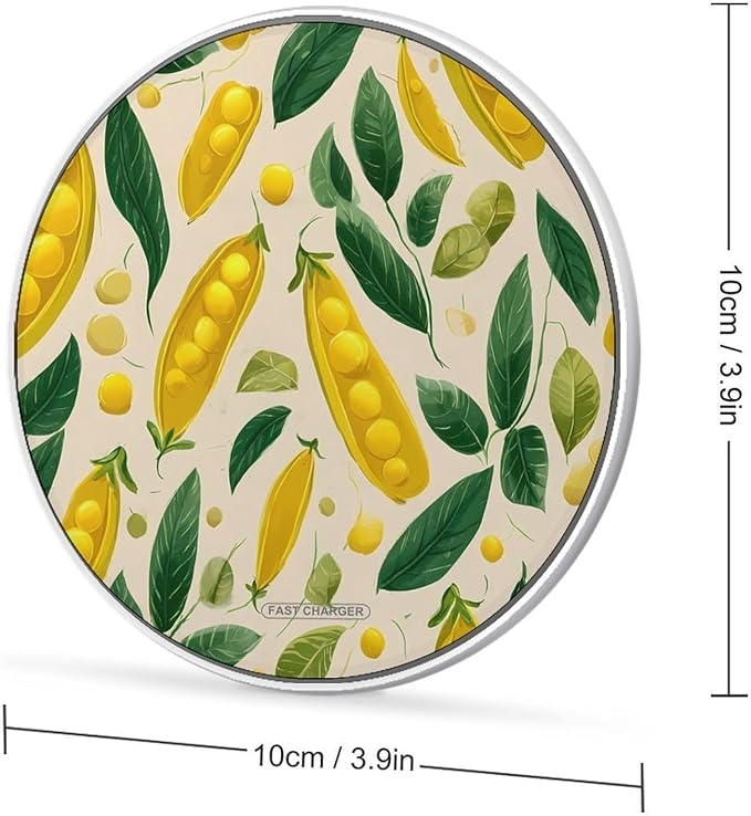 Yellow Peas Green Leaves Fast Portable Charger 10W Funny Graphic Phone Charging Pad with USB Cable