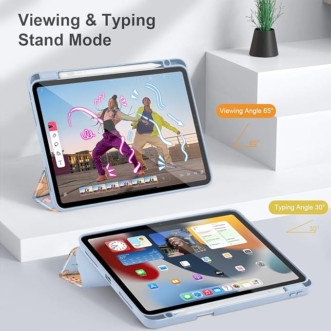 May Chen for iPad Pro 11 inch M2 4th Generation 2022 iPad Pro 11 3rd/2nd/1st Gen Built-in Pencil Holder with Shockproof Cover Clear Transparent Back Shell Auto Wake/Sleep Cute Teddy Bear