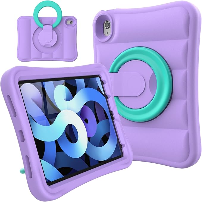 MRWHO Kids Case for iPad Air 5th 4th Generation 10.9 inch – Sturdy Lightweight Flexible Shockproof Stand Handle Girls Boys Case for Apple iPad Air 5 4 Gen 2020/2022 Purple