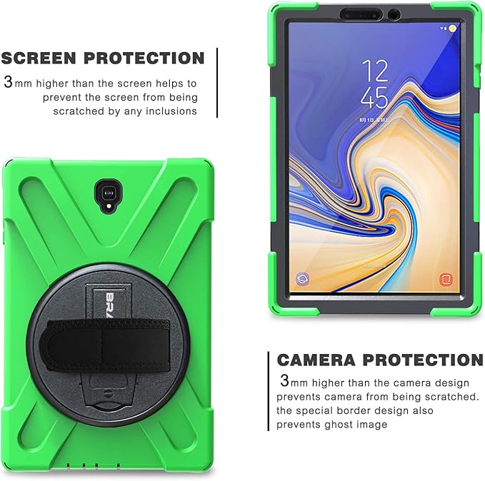 BRAECN for Samsung Galaxy Tab S4 Case with Rotating Handle and Shoulder Strap Shock-Absorption Full Body Protection Rugged Cover Case for Samsung Tab S4 10.5 Inch 2018 Model T837/T835/T830 (Green)