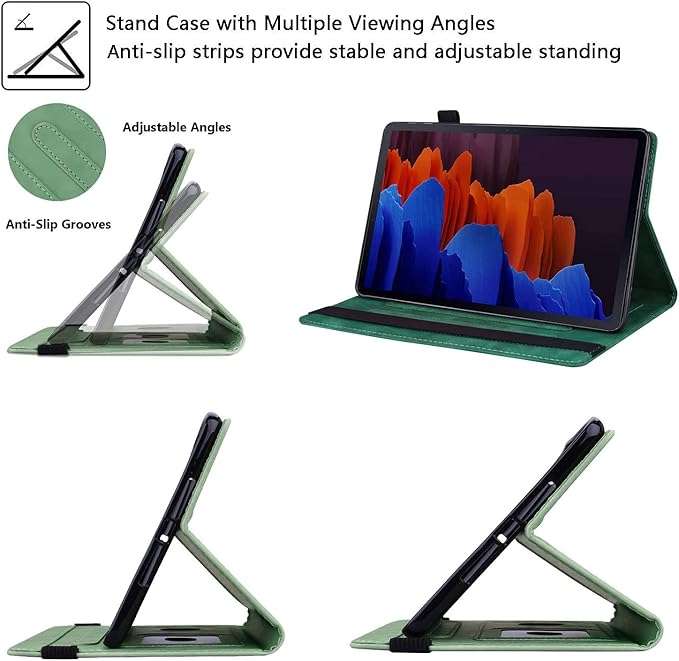 12.4 Inch Case for Samsung Galaxy Tab S8 Plus/S8+ 2022/S7 FE 2021/Tab S7 Plus/S7+ 2020 (SM-X800/T730/T970) with S Pen Holder Pocket &amp [Auto Wake/Sleep] Folding Stand PU Leather Cover Green