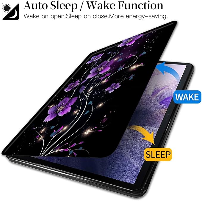 Purple Flower Pattern Case for Samsung Galaxy Tab S8 Plus 2022/S7 FE 2021/S7 Plus 2020 12.4 InchBFDHGQZC 360 Degree Rotating Stand Protective Cover with Auto Sleep/Wake