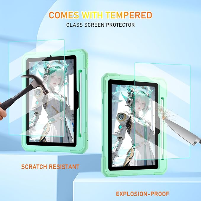 KCJ for iPad Pro 11 Case (M4) 2024with Tempered Glass Screen ProtectorCute Protective Case with Folding Stand/Pencil Holder/Shoulder Strap for iPad Pro 11 2024 (5th Generation) (Mint Green)