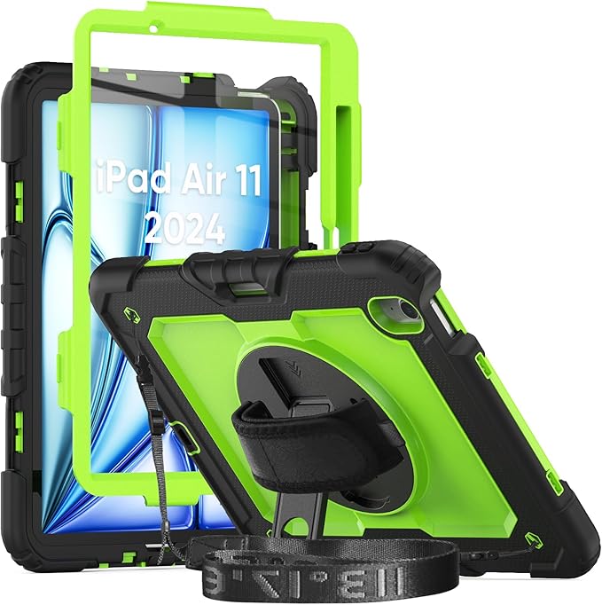 Herize Compatible with iPad Air 11 Inch 7th/6th Generation with Screen Protector | Shockproof Case for iPad Air 11 Inch M3/M2 2025/2024 | Full-Body Silicone Protective Case W/Hand Strap Shoulder Strap
