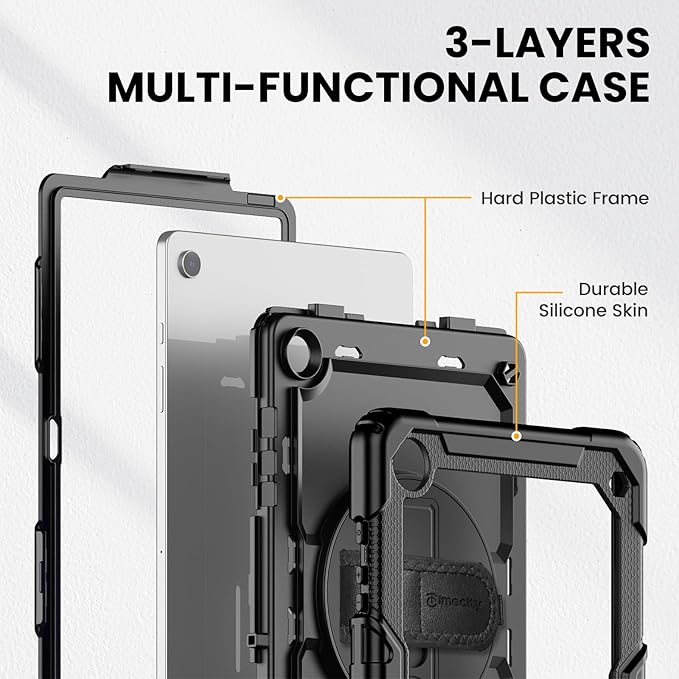 Timecity for Samsung Galaxy Tab A9+/ A9 Plus Case 11 inch Full-Body Protective with Screen Protector Rotating Stand/Handle and Shoulder Strap for Galaxy A9+ Tablet Case (SM-X210/X216/X218)- Black