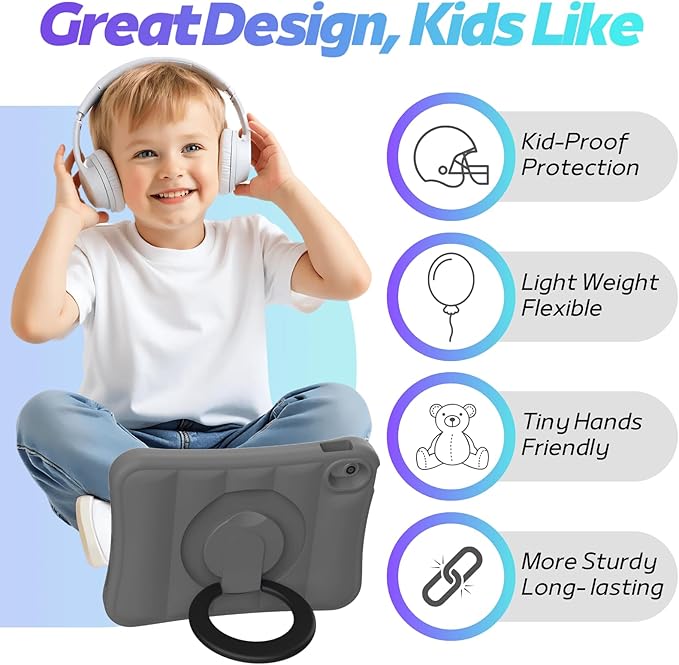 MRWHO Kids Case for iPad (A16) 11th Generation 11 inch 2025/ 10th Generation 10.9 inch 2022 - Sturdy Lightweight Flexible Shockproof Rotating Stand Handle Girls Boys Cover for iPad 11 10 Gen Grey