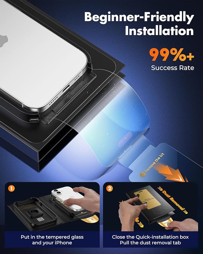 UNBREAKcable for iPhone 17 Screen Protector [Quick-Installation Box] 3-Pack 9H+ Hardness Shatterproof Tempered Glass [99.99% HD Clear] [Case Friendly] [Bubble Free] for iPhone 17 6.3