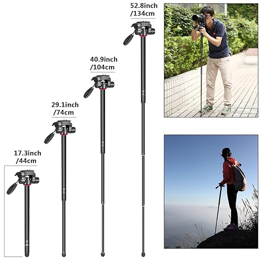 NEEWER Portable Aluminum Alloy Camera 2 in 1 Tripod Monopod Max. 70/177cm with 3 Way Swivel Pan Head and Carrying Bag for DSLR DV Video Camcorder (SAB264 Red)