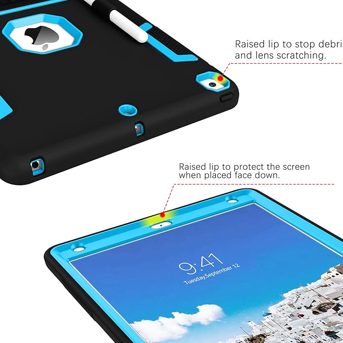 BENTOBEN iPad 9th Generation Case iPad 8th Generation Case iPad 7th Gen Case iPad 10.2 2021/2020/2019 Case 3 in 1 Heavy Duty Rugged Shockproof Protective Cover with Stand Pen Holder Black/Blue