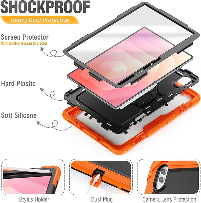 HXCASEAC Case for Samsung Galaxy Tab S11 Ultra 14.6 Inch 2025 Heavy Duty Shockproof with Screen Protector/Hand Strap/S Pen Holder for Samsung Galaxy S11 Ultra Tablet Case SM-X930 SM-X936B Orange