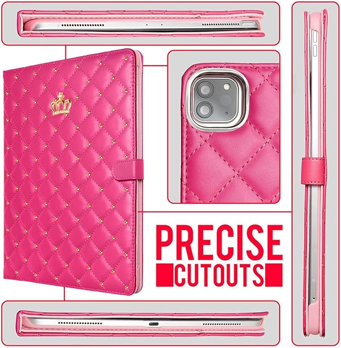 for iPad Pro 11Inch Case M5/M4 2025/2024 (6th/5th Generation)Cute Crown Bling Diamond Girly Elegant PU Leather Smart Auto Sleep/Wake Stand Protective Case for iPad Pro 11 2024/2025Hot Pink