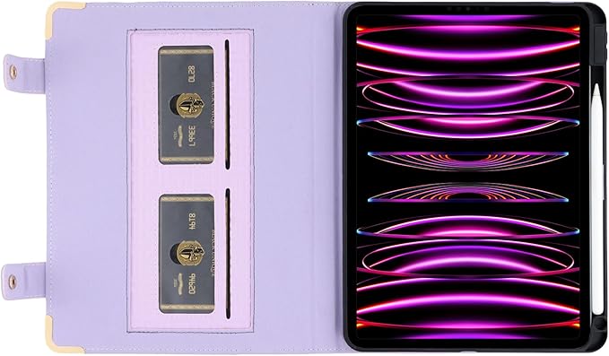 Handbag Case for iPad Air 11 M2 M3 Air 4th/5th Gen iPad Pro 11 2018-2022 Cover with Pencil Holder Techcircle Unique Pattern Folio Stand Functional Wallet Case with Shoulder Strap Lavender