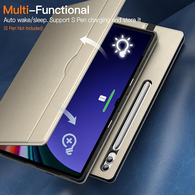 JETech Case for Samsung Galaxy Tab S10 Ultra/Tab S9 Ultra 14.6-Inch with S Pen Holder PU Leather Business Folio Stand Protective Tablet Cover with Pocket &amp Straps Multi-Angle Viewing (Beige)